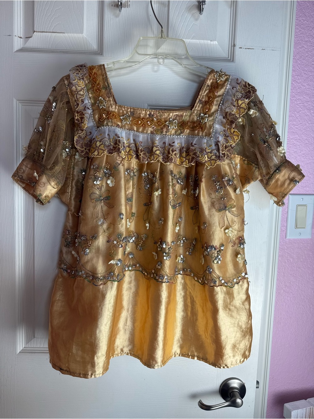 Gold Embellished Short-Sleeve Women's Top from Guatemala hand made
